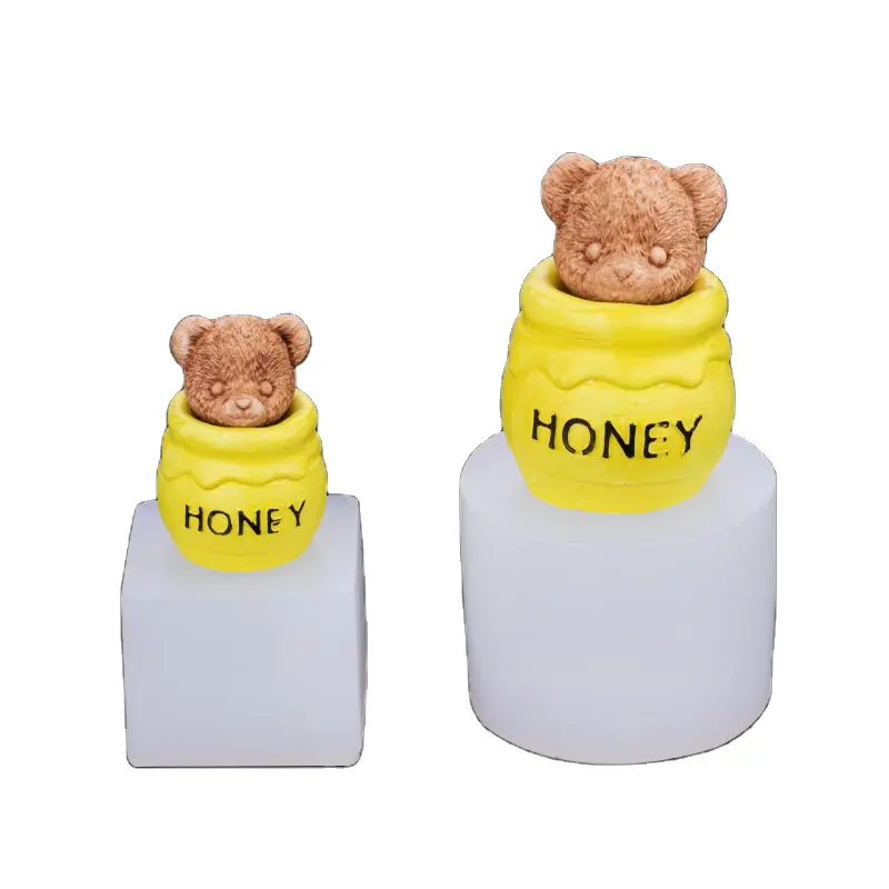 BPA मुक्त करने के लिए आसान रिलीज नरम प्यारा 3D शहद जार भालू आकार सिलिकॉन Molds साबुन और मोमबत्ती बनाने के लिए शहद भालू मोमबत्ती Molds