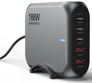 Wandkey 188W 140W Multi-port Desktop Charger 5 Port GaN PD 3.1 Fast Portable Type C Charger 3C2A with EU <strong>US</strong> UK <strong>AU</strong> <strong>Plug</strong> - Product Image 2