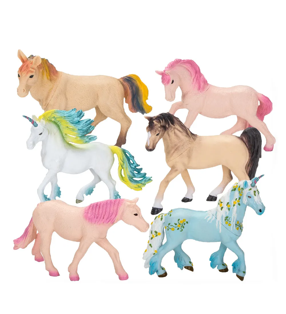 Juguete de caballo de dibujos animados de 8 pulgadas, figuras de unicornios míticas de plástico, modelo de pvc