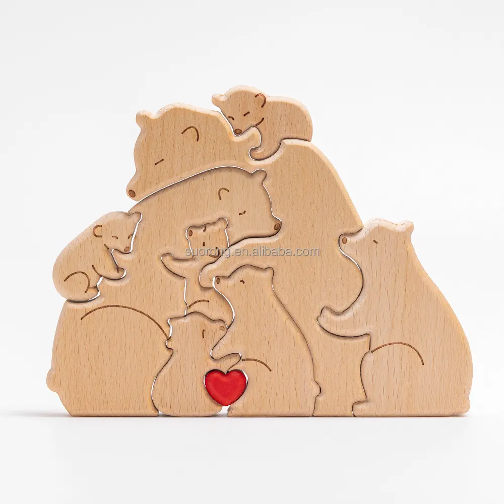 Laser-Schnitzerei umarmende Holzbären personalisierte handgefertigte Holzbären Familie