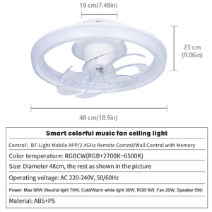 Venta al por mayor moderno RGB LED inteligente ventilador de techo con luz altavoz blanco BT luz y Control de aplicaciones para la función de música Bluetooth - Product Image 5