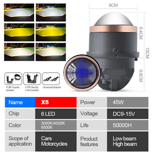 LEDライトプロジェクションフォグライトオートモーティブX5トリコロールLEDフォグライト3インチBi LEDプロジェクションレンズリーヘッドライト55W - Product Image 2