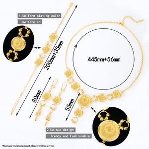 Set di gioielli in oro 21k di lusso in stile arabico classico Set di collana da donna moneta turca di alta qualità per la festa di nozze - Product Image 6