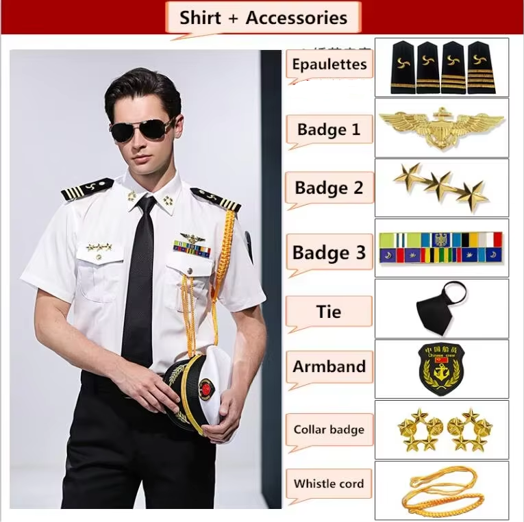 White short sleeve shirt+Black pants sets+Epaulets 3