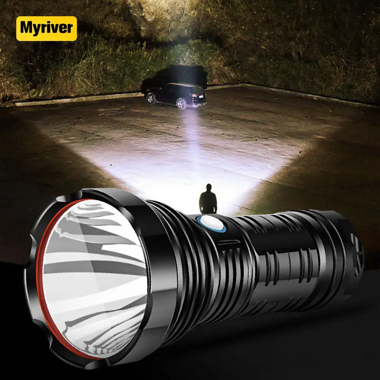 Myriver lanterna recarregável, brilhante, poderosa, de longo alcance, acampamento, recarregável, led, 10000 lúmens, iluminação de busca, resgate