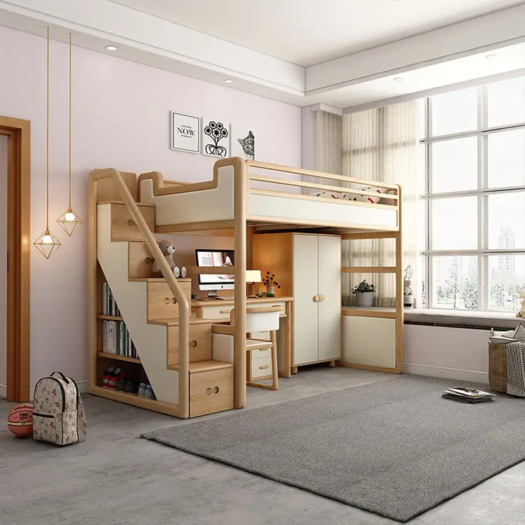 Mobili per camera da letto a castello a soppalco per bambini Full Size di vendita calda con scrivania