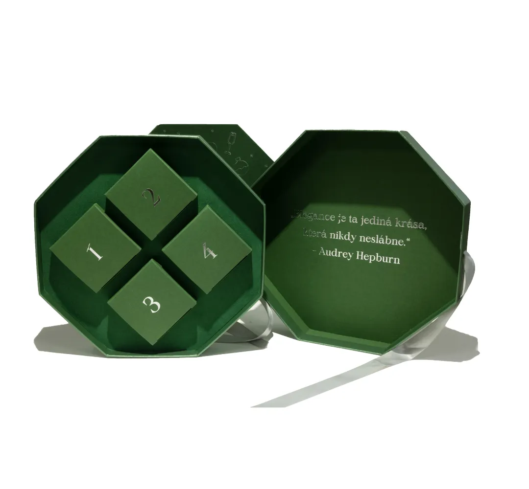 OEM包装とロゴ印刷工場卸売シルバースタンピングギフト包装ボックスリボン八角形天国と地球ボックス