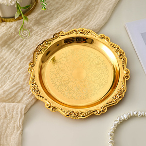 复古花卉图案黄金储物托盘金属蛋糕架迷你珠宝托盘 - Product Image 3