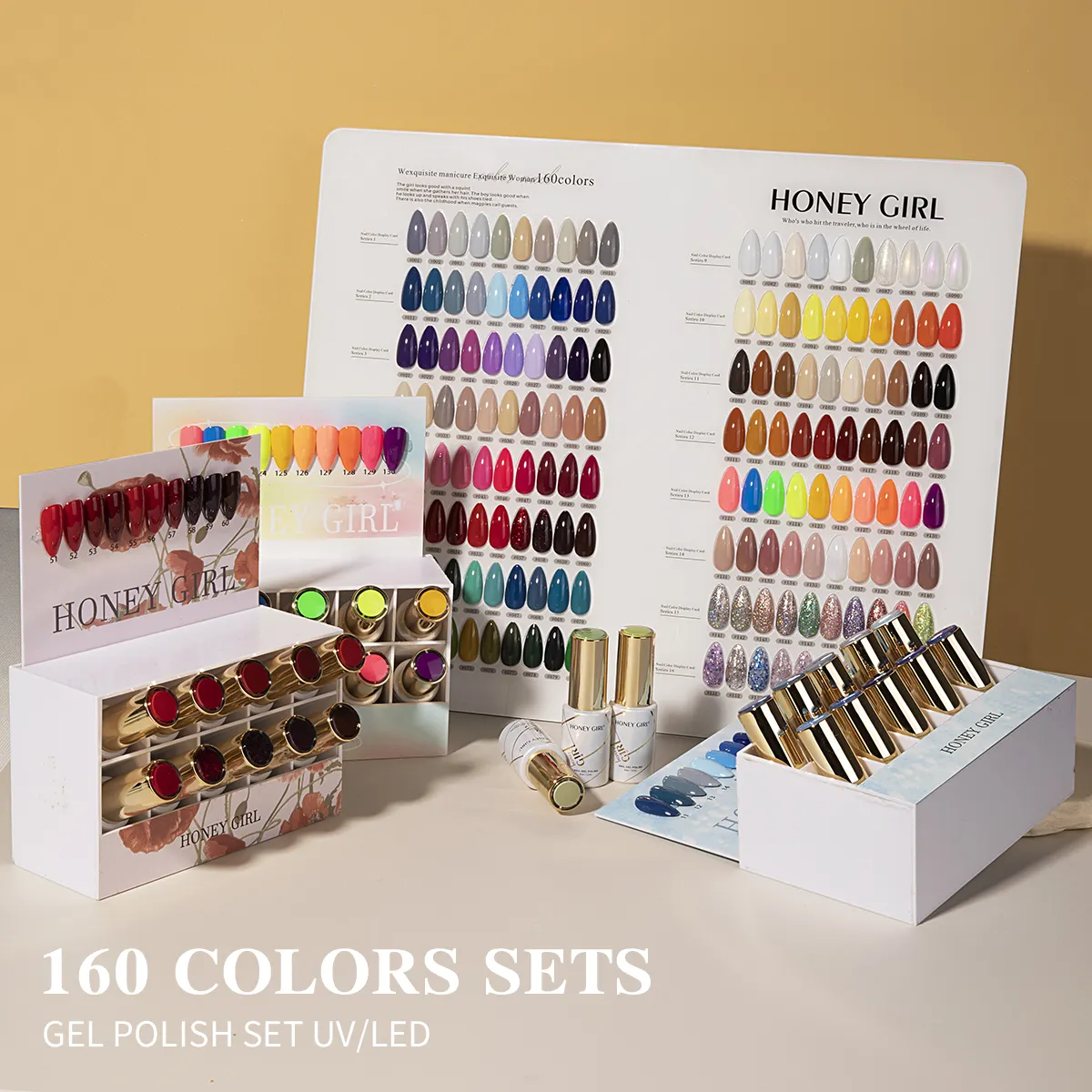 HONEY GIRL Nagelzubehör neues Design 160 Farben Sammlung Nagel-Gellack-Set-Box OEM geruchsloser Uv-Gellack dauerhafter