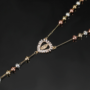 Kalung rosario emas grosir tiga warna kalung manik-manik rosario Bunda Maria - Product Image 2