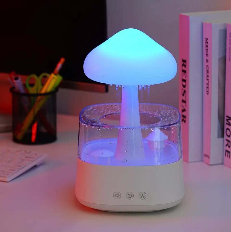 Ot-humidificador LED con luz nocturna, difusor de árbol de lluvia, Nube de goteo de agua
