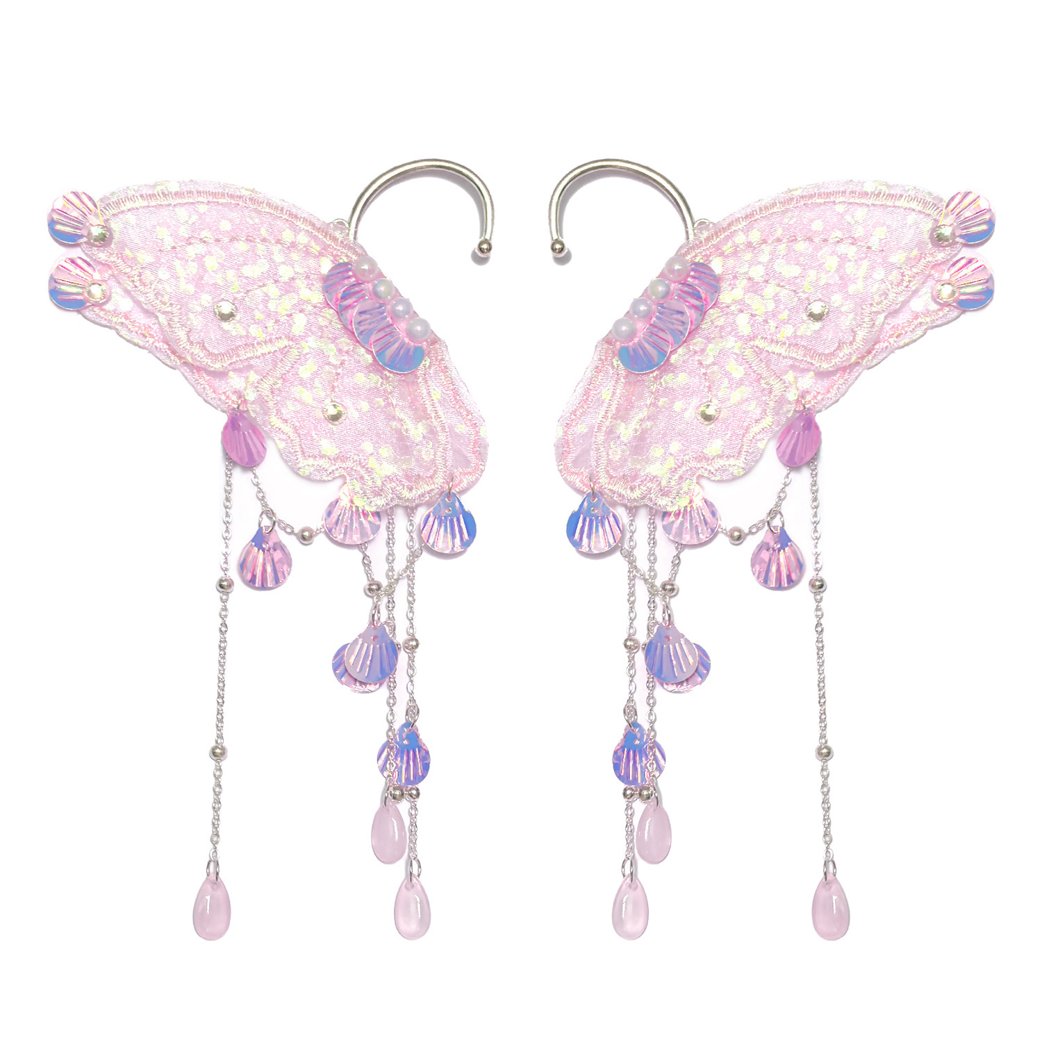 Boucle d'oreille papillon brodée avec diamants