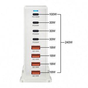 240W Gan多8端口4个USB和4个PD C型充电器100W电脑充电器USB C电源适配器QC3.0快速手机充电器 - Product Image 4