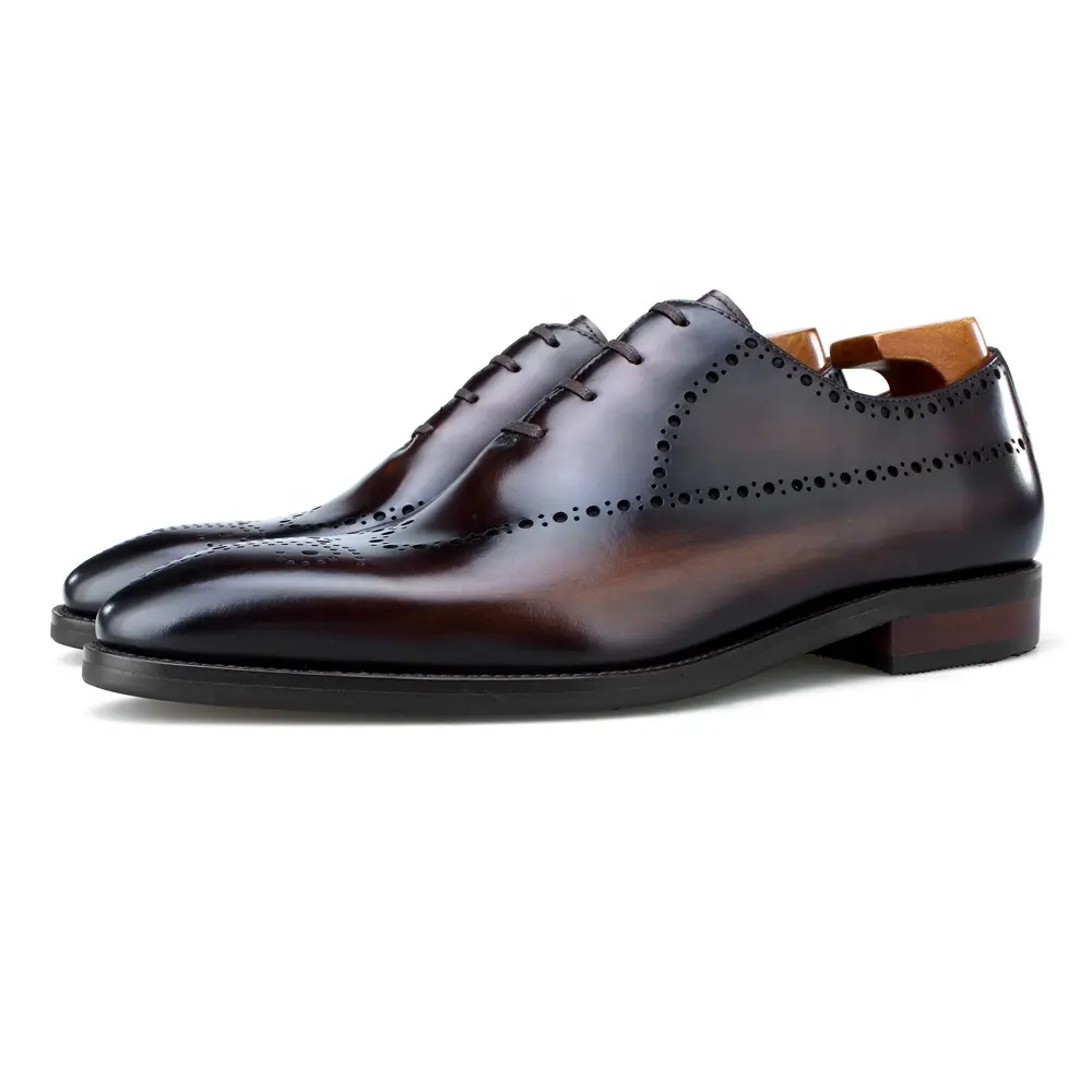 Luxo Italiano Sapatos Feitos À Mão de Couro Real Marrom Preto Dos Homens Se Vestem Sapatos Oxfords sapatos De Pele de Vaca