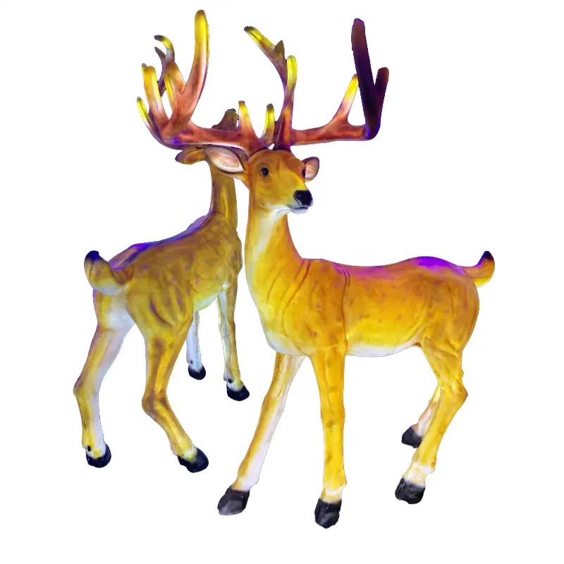 Ciervo de resina 3D Luz LED Navidad Decoraciones al aire libre 3D Animal Paisaje Modelo Estilo Artificial