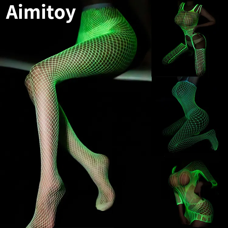 Aimitoy Sexy fluorescente Glow in the Dark calze a rete donna luminoso collant a rete Leggings collant Party Nightclub Wear