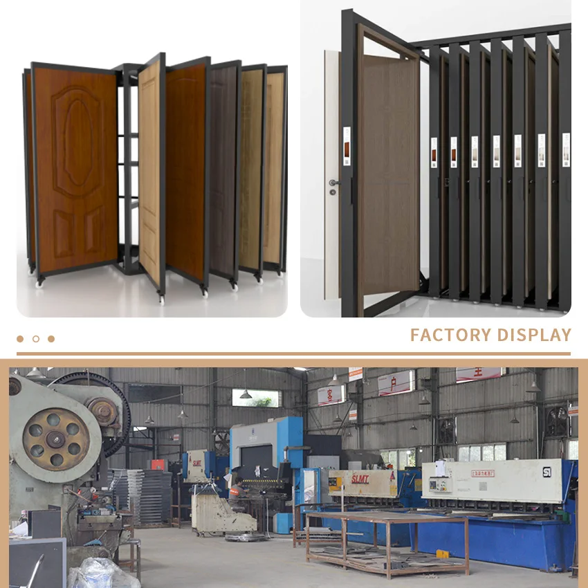 High Quality Factory Customized Wood Doors Display Stand Pull-Push Frame Floor Metal Sliding Handle Wooden Door Display Rack