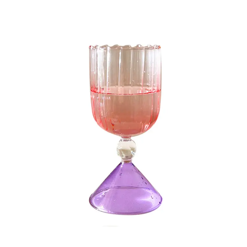 Copos de vinho de cristal coloridos de luxo sem alça para decoração de casamento