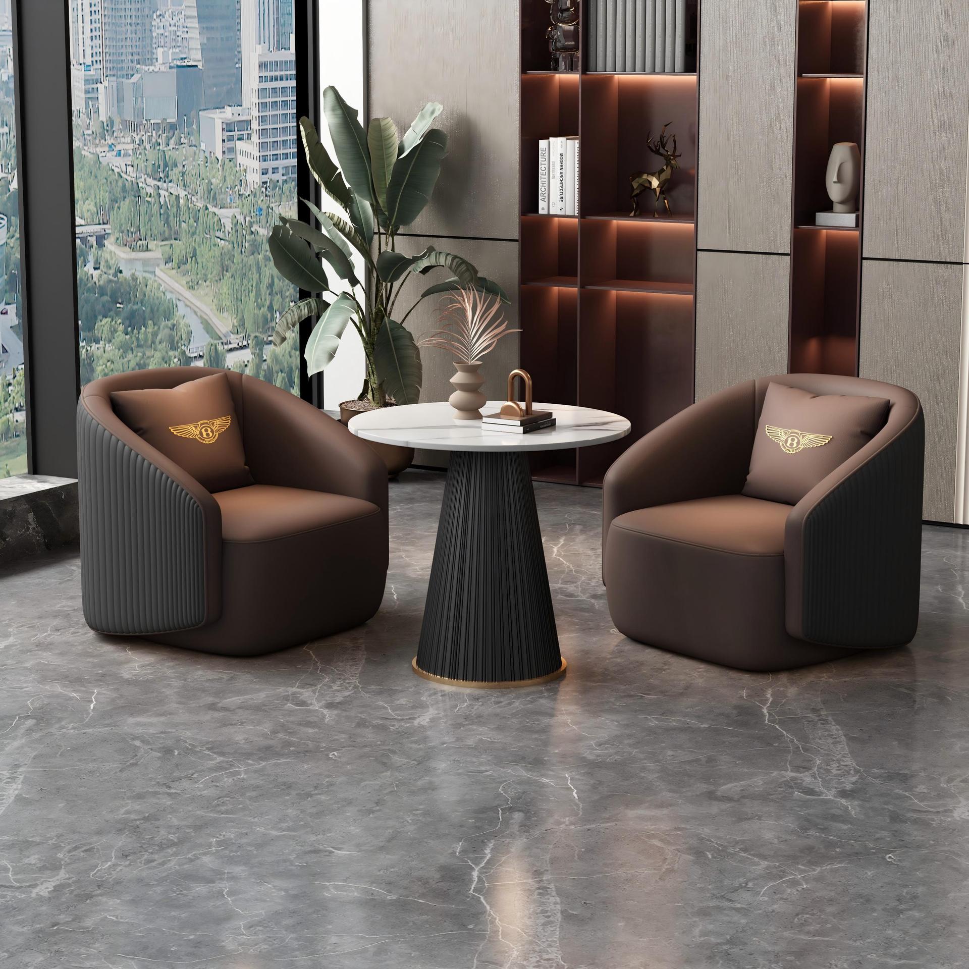 A table and two chairs (brown)