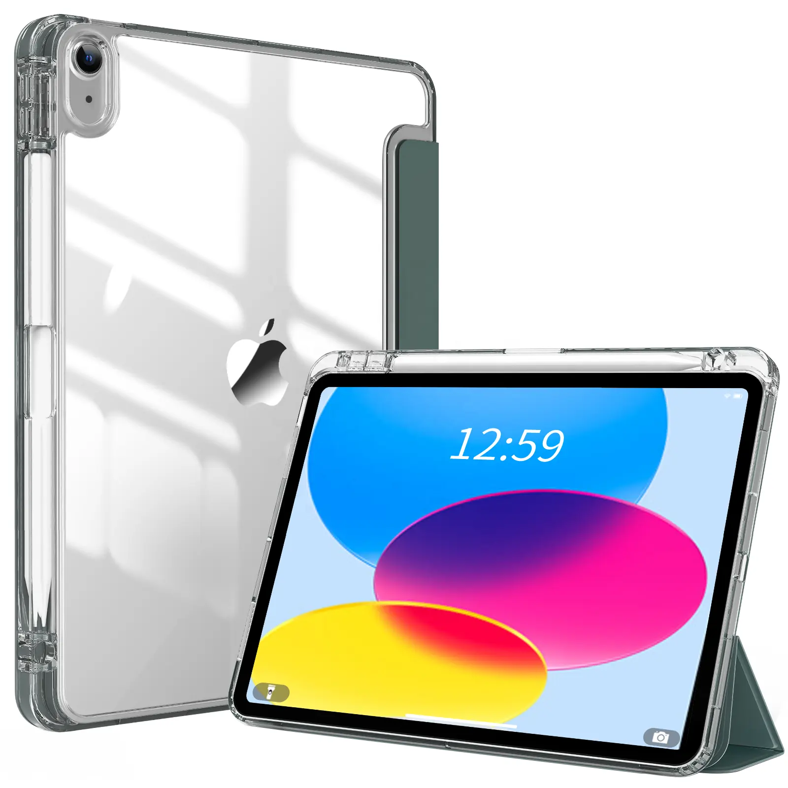 Acrylic Tablet Cases PU Leather Smart Clear PC Shell Cover for for iPad Air 5th/4th Generation 10.9 inch 2022/2020