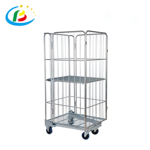 Collapsible Galvanized <strong>Nesting</strong> Mesh Z Frame Roll <strong>Container</strong> with Wheels Folding Transport Cage Trolley Cart - Product Image 2