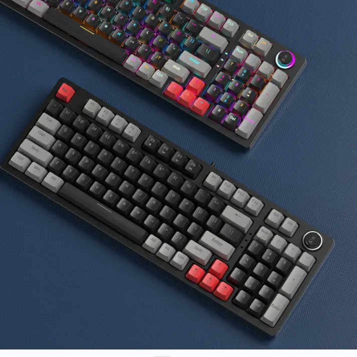 STAR K98 Keyboard mekanis tiga mode, nirkabel gigi biru Bluetooth Usb Desktop mata uang Tipe C RGB mendukung 2.4G, Bluetooth