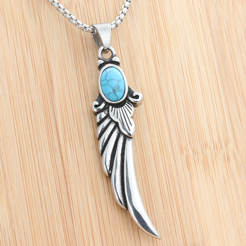 Pendentif turquoise avec une chaîne de perles carrées de 3,0*60 cm