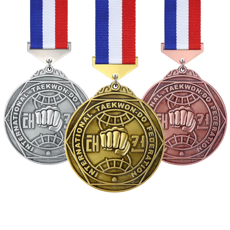 LY Custom Spot Zinc Alloy 3D Gold Sheet Awards Silver Sport Metal Crafts Taekwondo Medals Kickboxing Medals