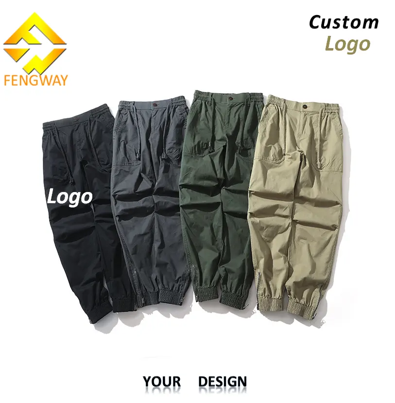 Fengway-Pantalones elásticos personalizados para hombre, joggers informales con fondo de cremallera, tobilleros Retro lavados, Cargo holgado