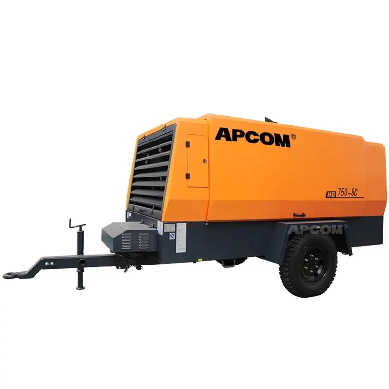 Compressore a vite Diesel Mobile 750cfm 8bar APCOM compressore d'aria motore Cummins 8 bar 179kw 240HP compressore d'aria per impianto di perforazione