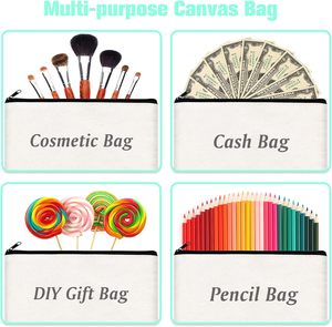 Canvas <strong>Pouch</strong> Multi Purpose Cosmetic Bag with Zipper DIY Craft Blank Makeup Bags Bulk Travel Toiletry Bag Sublimation Custom Logo - Product Image 6