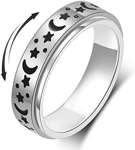 Silver Dark Star Moon Spinner Ring