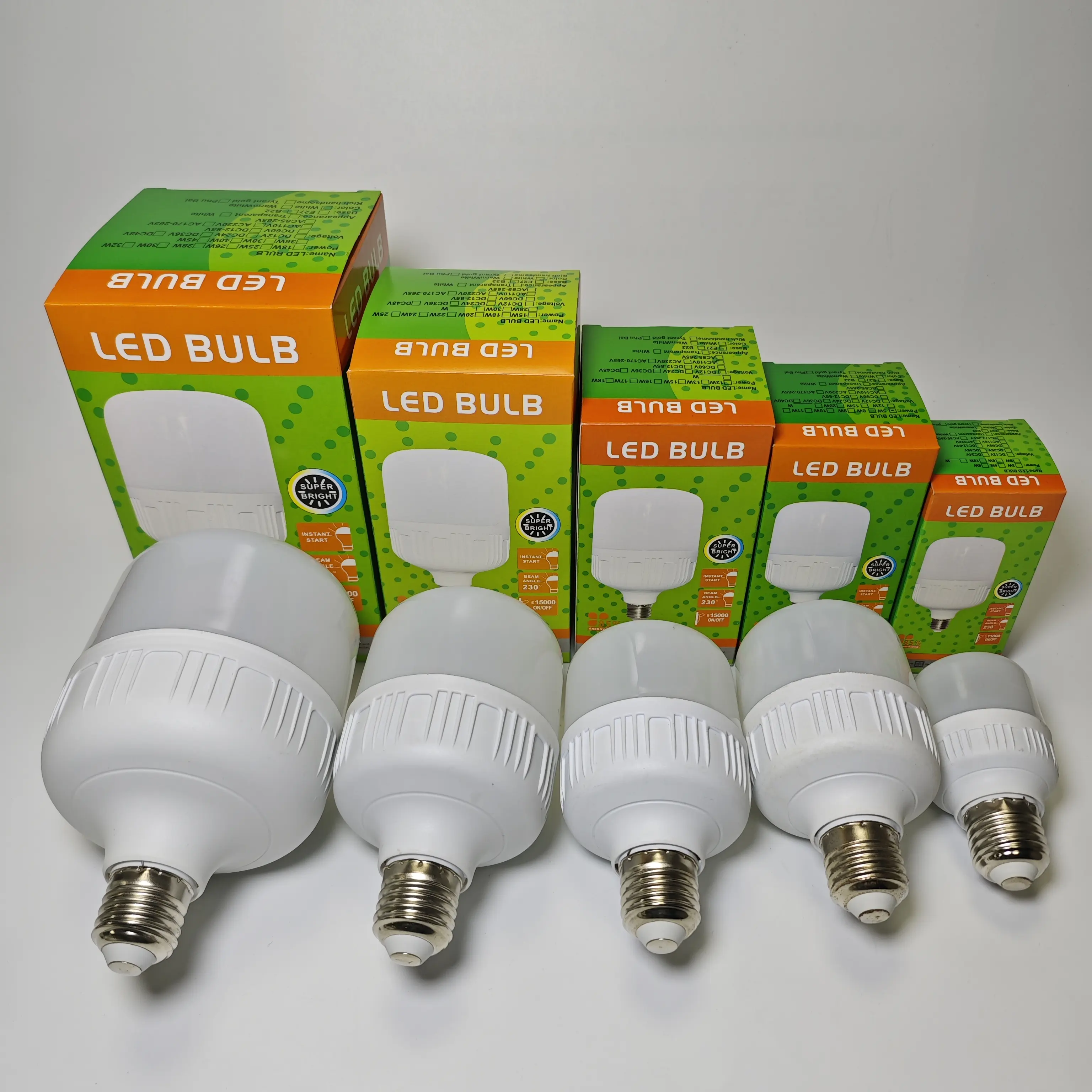 Bombilla LED de aluminio con forma de T blanca cálida súper fría 5w 9W 13W 18W 28W 38W 48W 60W B22 E27 Pp +