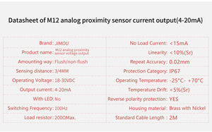 High Quality M12 Flush Mount 0-20mA 4-20mA <strong>Analog</strong> Current <strong>Output</strong> Normally Open Inductive <strong>Proximity</strong> Switch <strong>Sensors</strong>