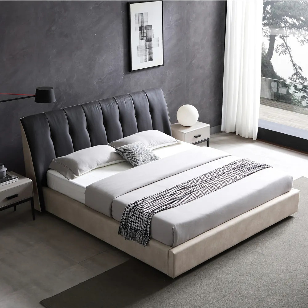 Tempat Tidur Kain Suede Modern Kamar Tidur, Furnitur Kain Kembar Tempat Tidur Lapis Kain