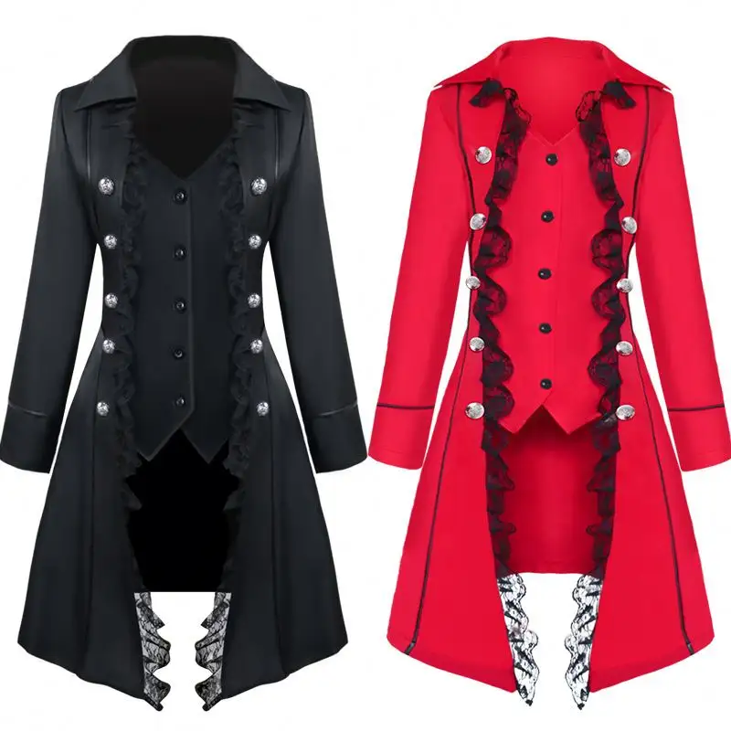 Vestido Medieval de mujer, de pirata disfraces de Cosplay Steampunk, chaqueta de un solo pecho, abrigo, ropa gótica Victoriana