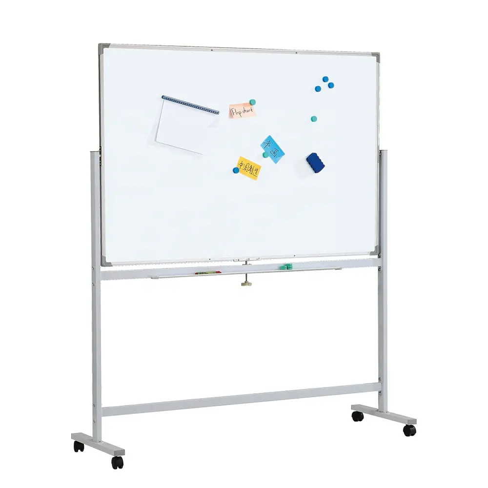 Kbw Verstelbare Hoogte 360 Omkeerbare Dubbelzijdig Magnetische Droge Wissen Boord Grote Mobiele Rolling Whiteboard Met Stand Op Wielen