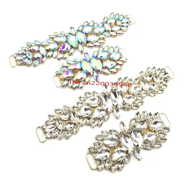 Cinto de noiva com strass de vidro, remendos de flores, cristal AB, prateado, apliques de costura, acessórios para roupas DIY, configuração de garras