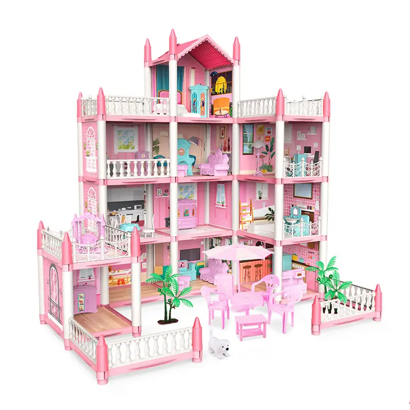 2023 Nova chegada estoque crianças vestir-se brinquedo menina DIY casa de boneca Princess Castle grande villa cottage menina brinquedo atacado
