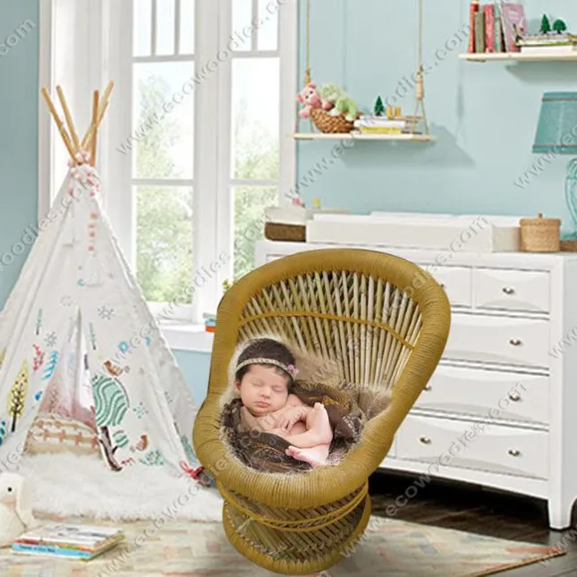 Best selling newborn baby wicker woven kids chair furniture studio photography prop natural material soft baby sofa chair