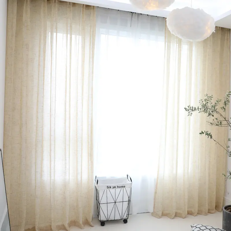 Cortinas de linho semi-transparentes personalizadas por atacado para sala de estar, quarto, decoração de casa simples
