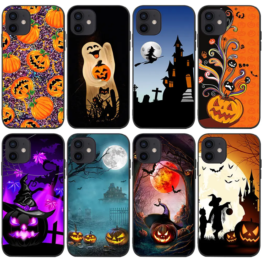 Para iPhone15 Carnaval de Halloween europeo y americano carcasa de teléfono móvil jack-o '-linterna bruja murciélago casa embrujada horror móvil