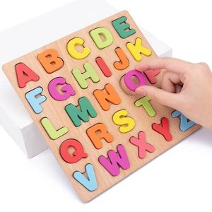 卸売木製ボードアルファベット番号子供モンテッソーリ3D学習パズル形認知ボードおもちゃ