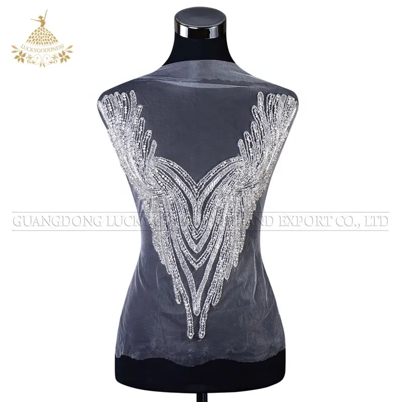DRA-168 Fashion luxury silver embellishments crystal rhinestone bodice patches designs for clothes