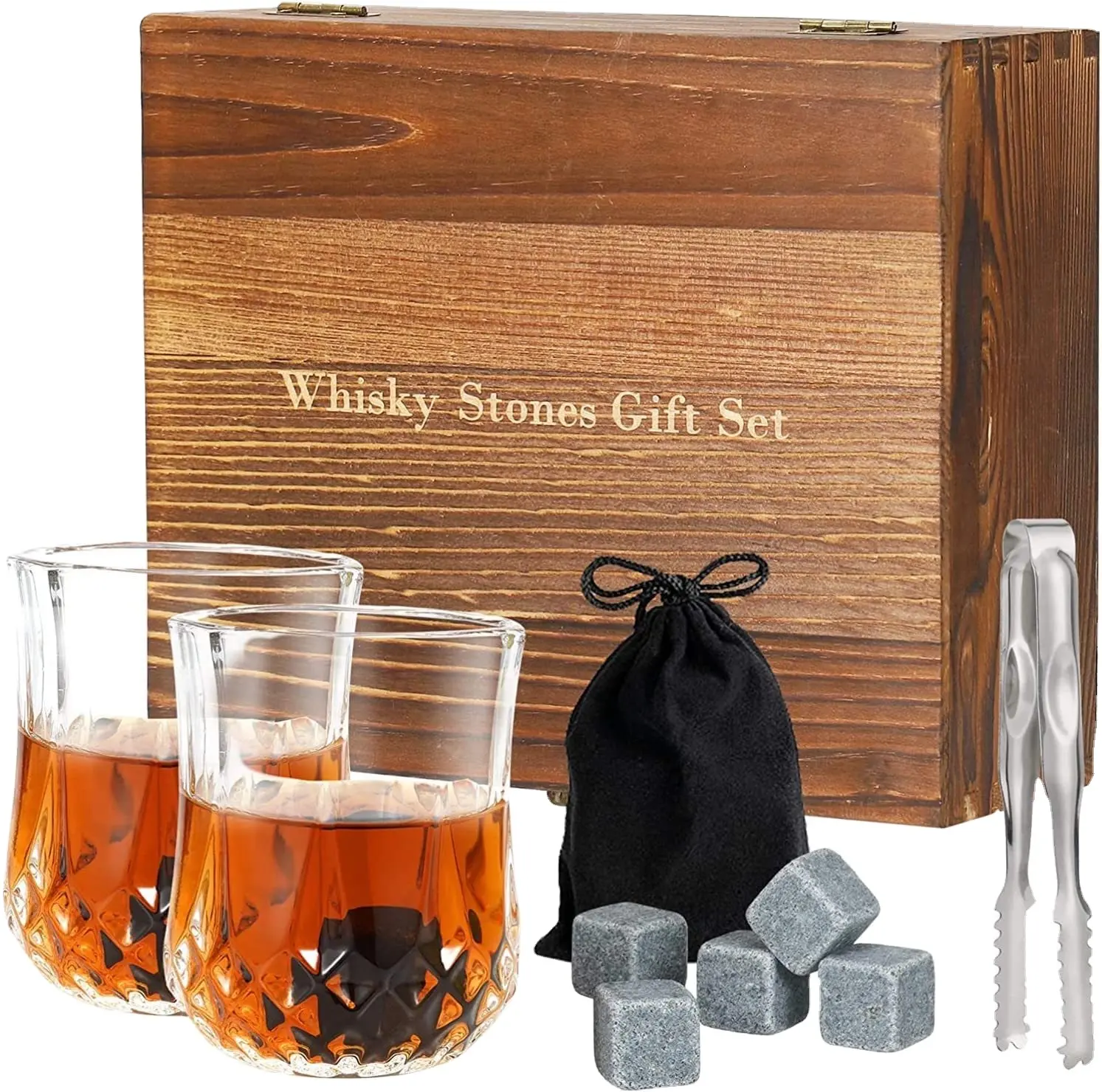 Regali personalizzati Set creativo mezzo verticale grano whisky Decanter Set con 2 bicchieri per il giorno del papà regalo con scatola di legno