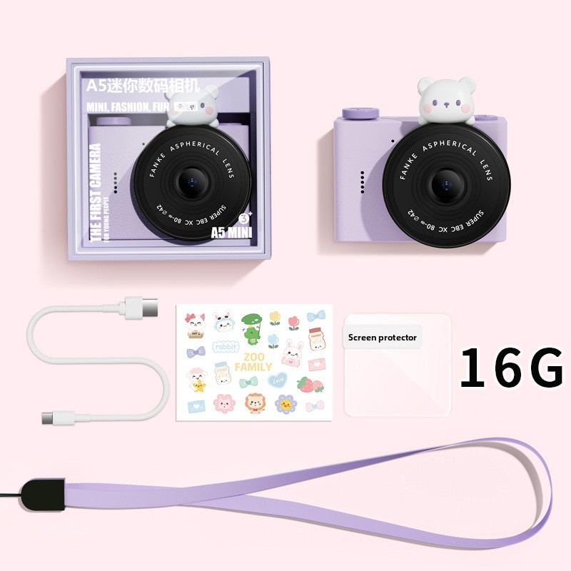 กล้องสีม่วงสุดเจ๋ง+การ์ด 16G+สติ๊กเกอร์+เชือกเส้นเล็ก