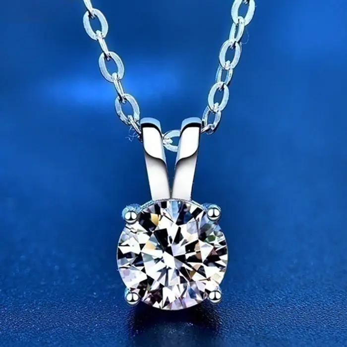 Collana con ciondolo in argento 925 Sterling Moissanite con diamanti solitario da donna con maglie sottili da regalo alla moda in oro bianco