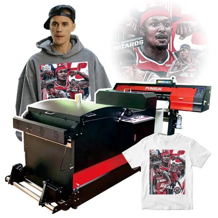 Funsun Tシャツキャンバス印刷機PETフィルムDTFプリンター、シェーキングパウダーマシンとエプソン用ダブルI3200/4720ヘッド