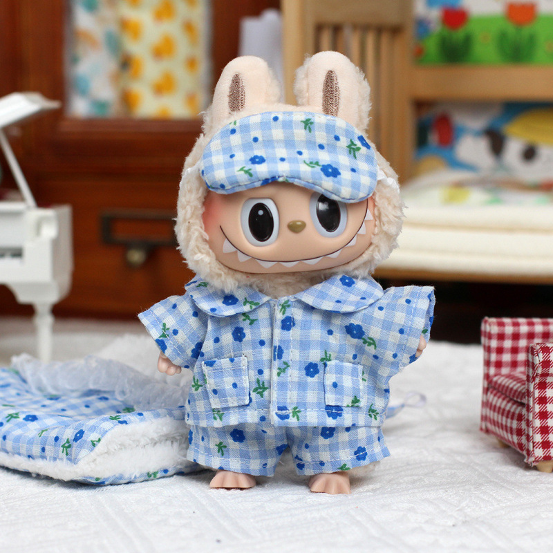 Blue floral pajamas (pajamas, sleep pants, eye mask)