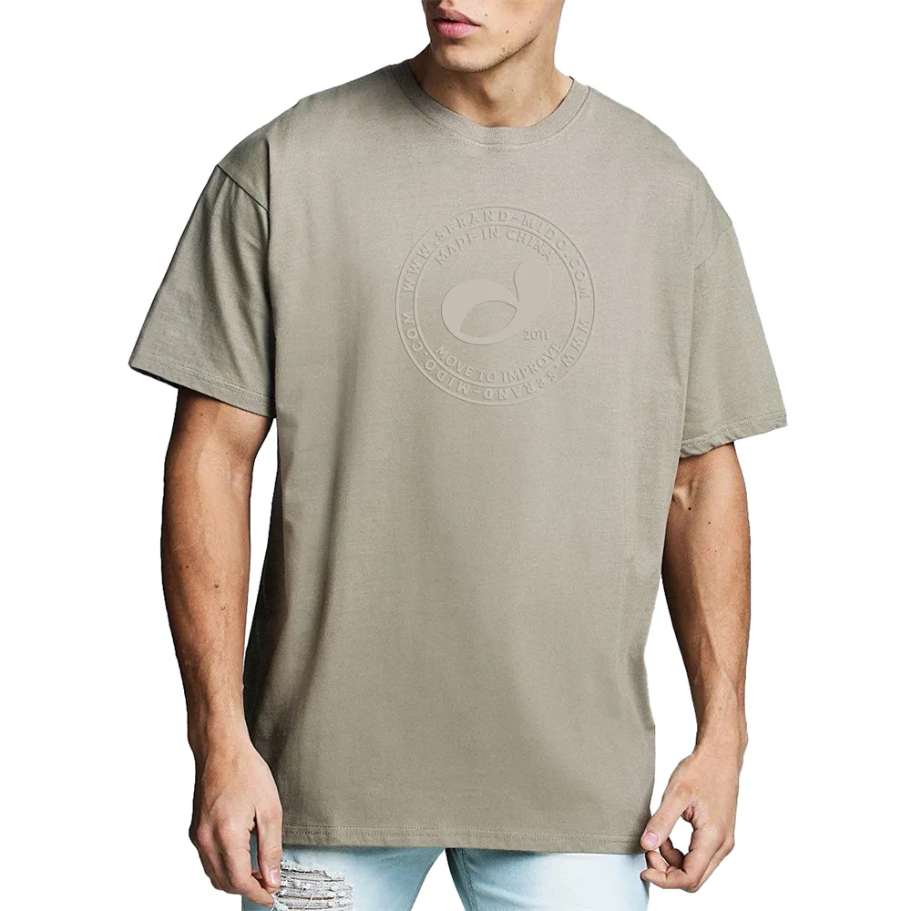 Camiseta con relieve personalizado de alta calidad para hombre, ropa de talla estadounidense 100% de algodón, de gran tamaño, con relieve